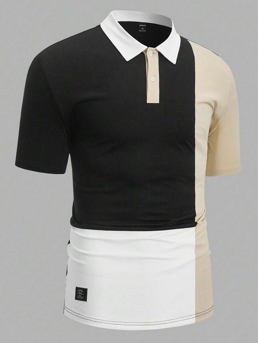 GENTILAND Men Colourblock Letter Patched Detail Polo Shirt - Multicolor - View 1