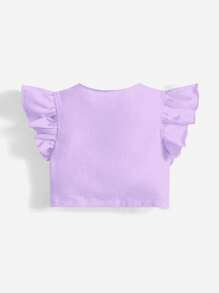 SHEIN 嬰兒荷葉邊前扭結蝴蝶袖短款上衣 - 紫丁香色 - 查看 2