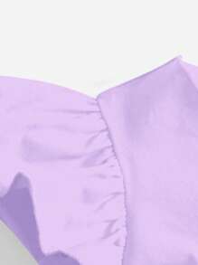 SHEIN 嬰兒荷葉邊前扭結蝴蝶袖短款上衣 - 紫丁香色 - 查看 3