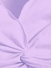 SHEIN 嬰兒荷葉邊前扭結蝴蝶袖短款上衣 - 紫丁香色 - 查看 4