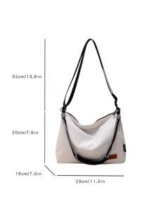 Medium Hobo Bag Letter Patch Decor - White - View 3