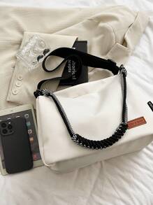 Medium Hobo Bag Letter Patch Decor - White - View 4