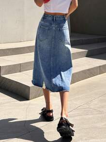 DAZY Ripped Split Hem Denim Skirt