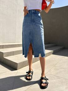 DAZY Ripped Split Hem Denim Skirt
