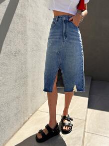 DAZY Ripped Split Hem Denim Skirt