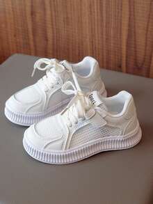 男孩透氣鏤空繫帶時尚白色網紗板鞋