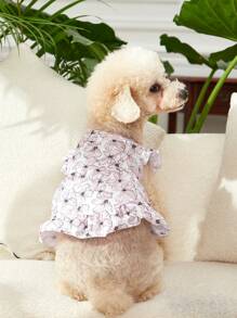 Designs by Breann 1入組花朵印花寵物連衣裙適用於狗狗和貓適合夏天 - 彩色 - 查看 4