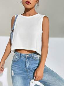 SHEIN EZwear Áo khoác và áo lót dành cho xe tăng nữ Cao thấp màu trơn Giải trí - trắng - Xem 2