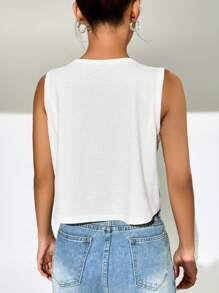 SHEIN EZwear Áo khoác và áo lót dành cho xe tăng nữ Cao thấp màu trơn Giải trí - trắng - Xem 4