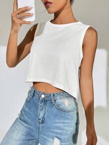 SHEIN EZwear Áo khoác và áo lót dành cho xe tăng nữ Cao thấp màu trơn Giải trí - trắng - Xem 1