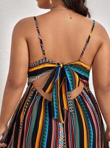 SHEIN VCAY 大碼條紋和幾何圖案吊帶連衣裙 - 彩色 - 查看 5