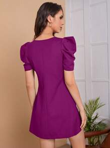 SHEIN Clasi Vestido unicolor de manga farol - Morado - Ver 2