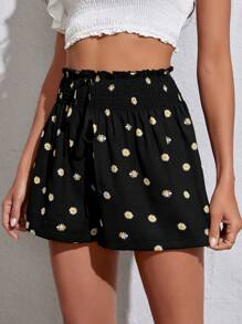 SHEIN Tall 雛菊印花紙袋腰前繫帶短褲 - 彩色 - 查看 3