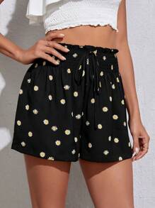 SHEIN Tall 雛菊印花紙袋腰前繫帶短褲 - 彩色 - 查看 4