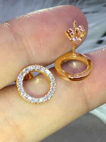 1 Đôi bông tai đính đá Cubic Zirconia tròn sáng bóng, quà tặng cho phái nữ nhân ngày Valentine. - Vàng - Xem 4