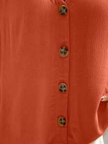 SHEIN LUNE Blusa unicolor con botón delantero de manga murciélago - Naranja Quemada - Ver 4