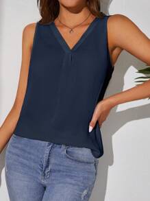SHEIN Tall Áo sơ mi nữ màu trơn Giải trí - Màu xanh hải quân - Xem 1