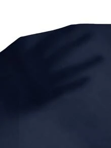 SHEIN Tall Áo sơ mi nữ màu trơn Giải trí - Màu xanh hải quân - Xem 4