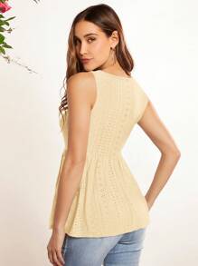 SHEIN LUNE 前紐扣網眼刺繡荷葉邊下擺背心 - 黃色 - 查看 2