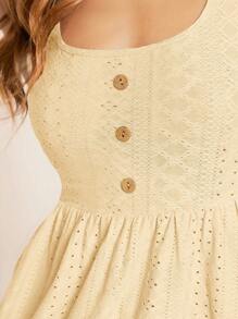 SHEIN LUNE 前紐扣網眼刺繡荷葉邊下擺背心 - 黃色 - 查看 6