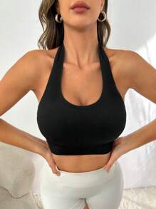 Easithlete Áo lót thể thao Nữ Lộ Lưng Hội Chữ thập Cắt ra màu trơn - màu đen - Xem 2