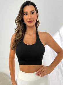 Easithlete Áo lót thể thao Nữ Lộ Lưng Hội Chữ thập Cắt ra màu trơn - màu đen - Xem 3