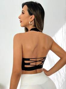 Easithlete Áo lót thể thao Nữ Lộ Lưng Hội Chữ thập Cắt ra màu trơn - màu đen - Xem 4