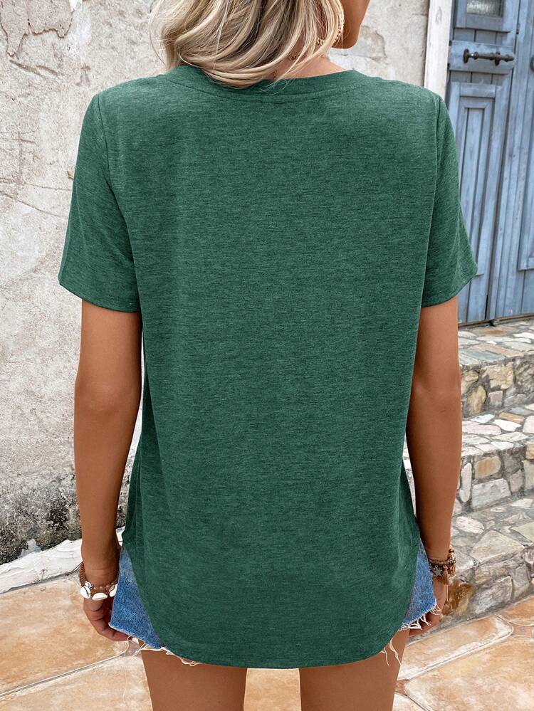 Summer Women's Solid Color V-Neck Short Sleeve T-Shirt