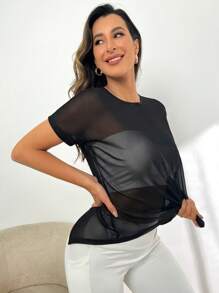 Gameset SHEIN Sport Áo thun thể thao hở lưng khoét sâu không áo ngực cơ bản dành cho nữ tập gym - màu đen - Xem 4