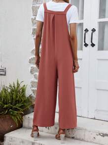 SHEIN LUNE Solid Wide Leg Overall Jumpsuit Without Tee - Redwood - View 2