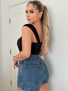 SHEIN SXY One Shoulder Solid Bodysuit - Black - View 2