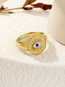 邪惡之眼裝飾戒指 - 金色 - 查看 2