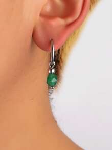 1入組時尚不銹鋼釘珠耳墜適合男士日常裝飾 - 墨綠色 - 查看 1