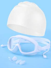 SHENYU 大框游泳眼鏡、泳帽、鼻夾和耳塞套裝 - 白色 - 查看 1