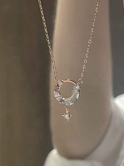 1入組時尚水鑽和星形裝飾吊墜項鍊適合女士日常裝飾