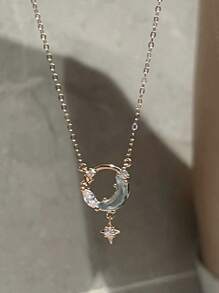 1入組時尚水鑽和星形裝飾吊墜項鍊適合女士日常裝飾 - 玫瑰金 - 查看 2