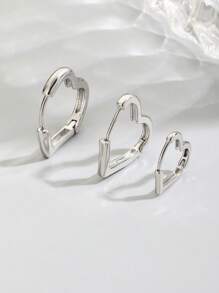 3pcs/Set Funky Silver Color Heart Design Earring Sets For Women For Daily Decoration Valentines - Silver - View 3