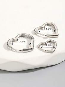 3pcs/Set Funky Silver Color Heart Design Earring Sets For Women For Daily Decoration Valentines - Silver - View 5