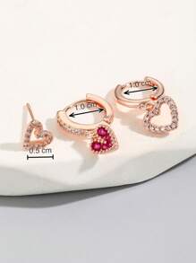 3 件/套迷人方晶锆石装饰心形设计耳环，适合女士日常装饰情人节、妈妈、母亲、母亲节、礼物 - 玫瑰金 - 查看 5