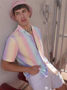 Manfinity Homme Men Ombre Button Up Shirt Without Tee - Multicolor - View 5