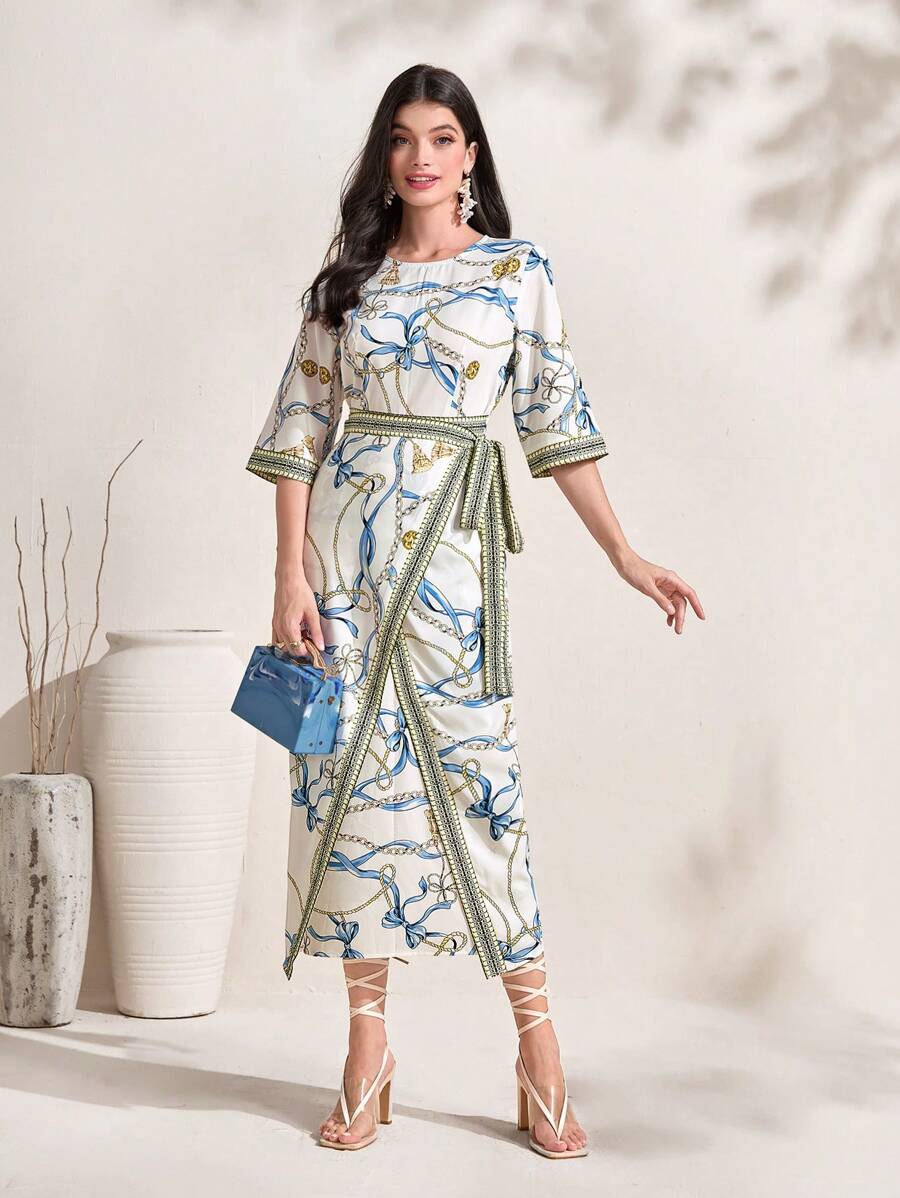 Mulvari Vestido con cinturón con estampado de cadena - Multicolor - Ver 1