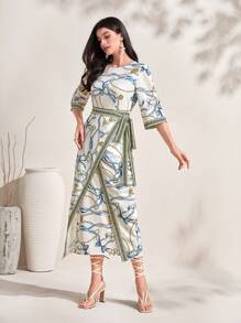 Mulvari Vestido con cinturón con estampado de cadena - Multicolor - Ver 3