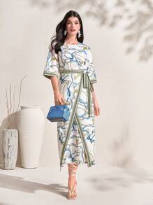 Mulvari Vestido con cinturón con estampado de cadena - Multicolor - Ver 4