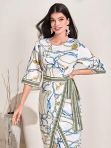 Mulvari Vestido con cinturón con estampado de cadena - Multicolor - Ver 6