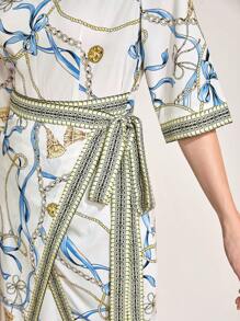 Mulvari Vestido con cinturón con estampado de cadena - Multicolor - Ver 7