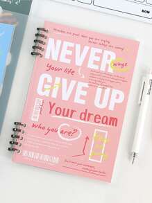 1入組復古英文學生規格活頁筆記本,搭配pp封面,適用於辦公室 - 粉色 - 查看 1