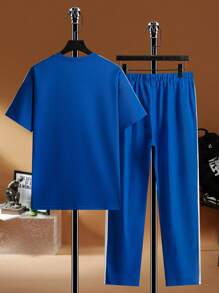 Aesthetic Post 男士鬆身對比側縫落肩t恤和束口運動褲 - 藍色 - 查看 2