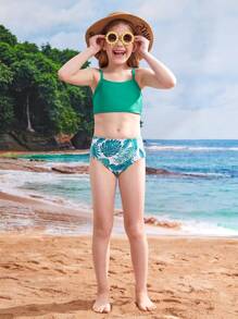 Conjunto de bikini con estampado tropical para niña preadolescente, playa de verano - Multicolor - Ver 7