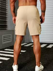 Manfinity Homme Loose Fit Men's Cargo Shorts With Flap Pockets And Drawstring Waistband - Khaki - View 2