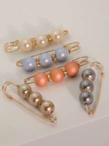 5PCS Women Rhinestone & Beaded Faux Pearl Colorful Fashionable Scarf Safety Pin For Daily Use Accessories Women Fashionable Brooch